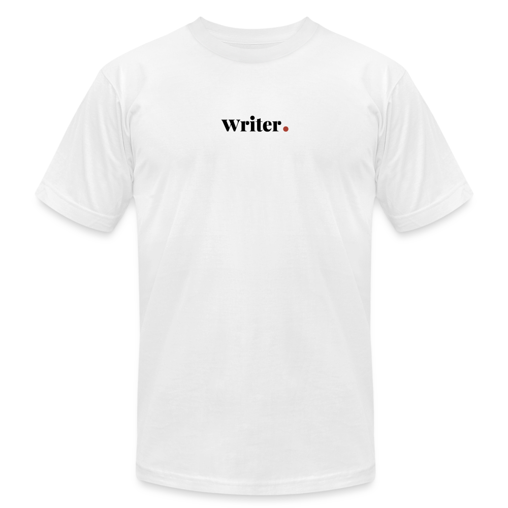 "Writer" Unisex Jersey T-Shirt by Bella + Canvas - white